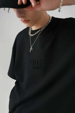 BJHG Embossed Logo Tee - Y2K Summer Grunge, 90s Retro, Pastel Goth, Y2K Club & Party