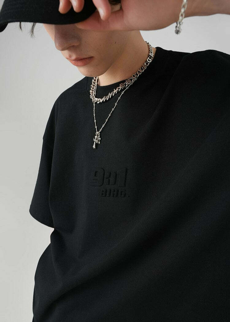 BJHG Embossed Logo Tee - Y2K Summer Grunge, 90s Retro, Pastel Goth, Y2K Club & Party