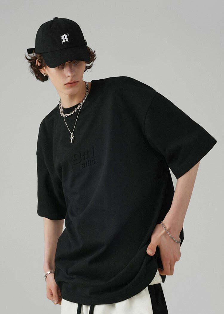 BJHG Embossed Logo Tee - Y2K Summer Grunge, 90s Retro, Pastel Goth, Y2K Club & Party