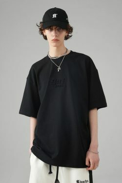 BJHG Embossed Logo Tee - Y2K Summer Grunge, 90s Retro, Pastel Goth, Y2K Club & Party