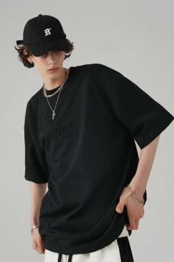 BJHG Embossed Logo Tee - Y2K Summer Grunge, 90s Retro, Pastel Goth, Y2K Club & Party