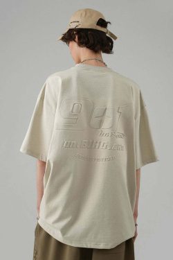 BJHG Embossed Logo Tee - Y2K Summer Grunge, 90s Retro, Pastel Goth, Y2K Club & Party