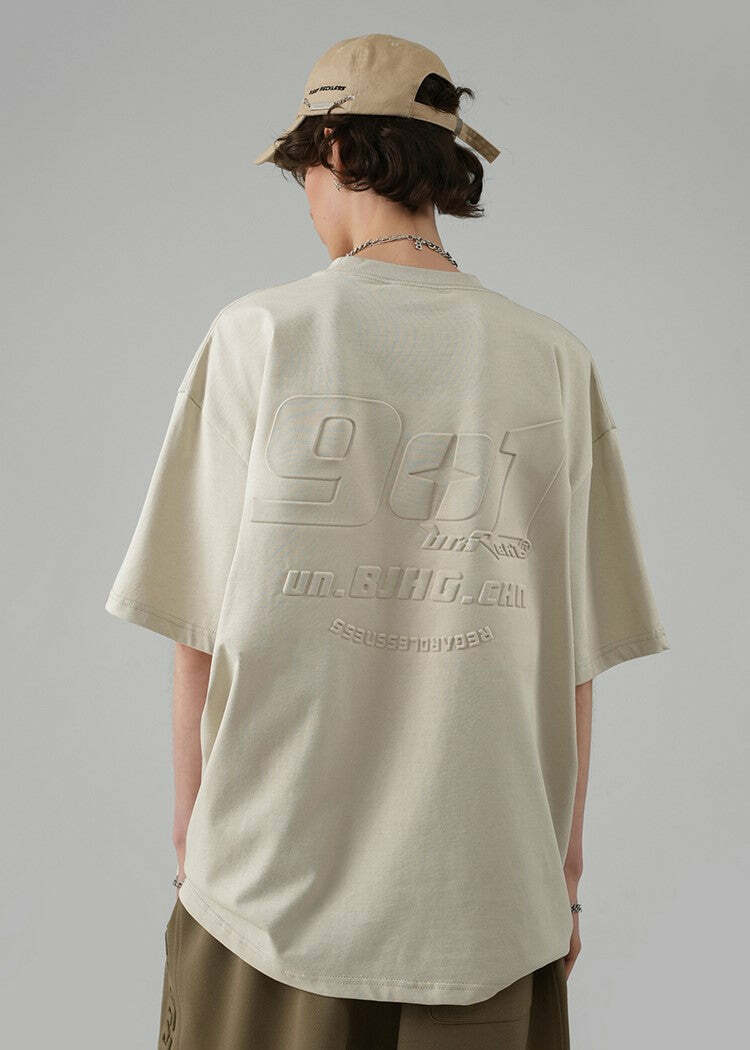 BJHG Embossed Logo Tee - Y2K Summer Grunge, 90s Retro, Pastel Goth, Y2K Club & Party