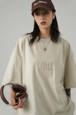BJHG Embossed Logo Tee - Y2K Summer Grunge, 90s Retro, Pastel Goth, Y2K Club & Party