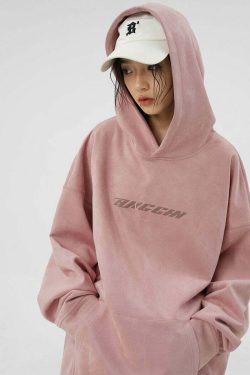 BJHG Embroidered Thorns Suede Hoodie - Y2K Grunge, 90s Fashion, Retro Style, Gothic Y2K Out