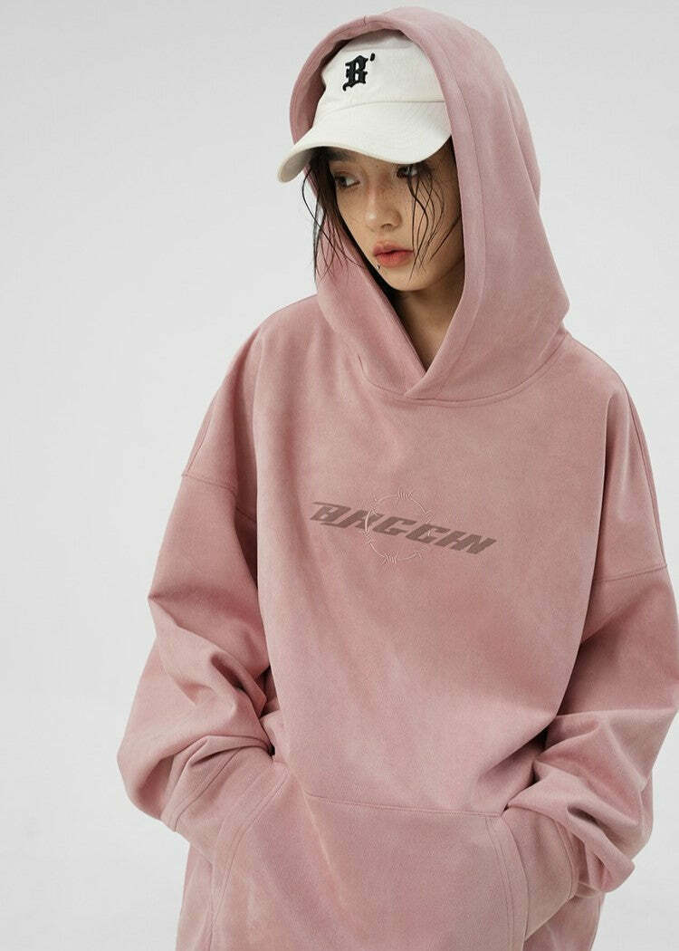 BJHG Embroidered Thorns Suede Hoodie - Y2K Grunge, 90s Fashion, Retro Style, Gothic Y2K Out