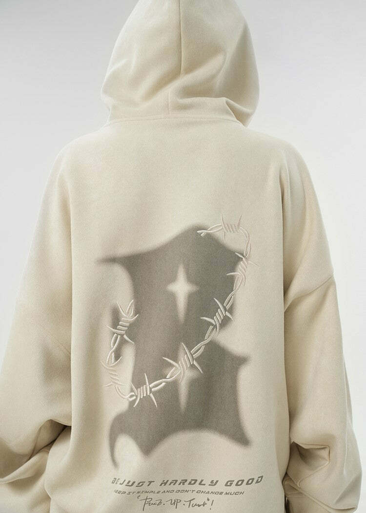 BJHG Embroidered Thorns Suede Hoodie - Y2K Grunge, 90s Fashion, Retro Style, Gothic Y2K Out