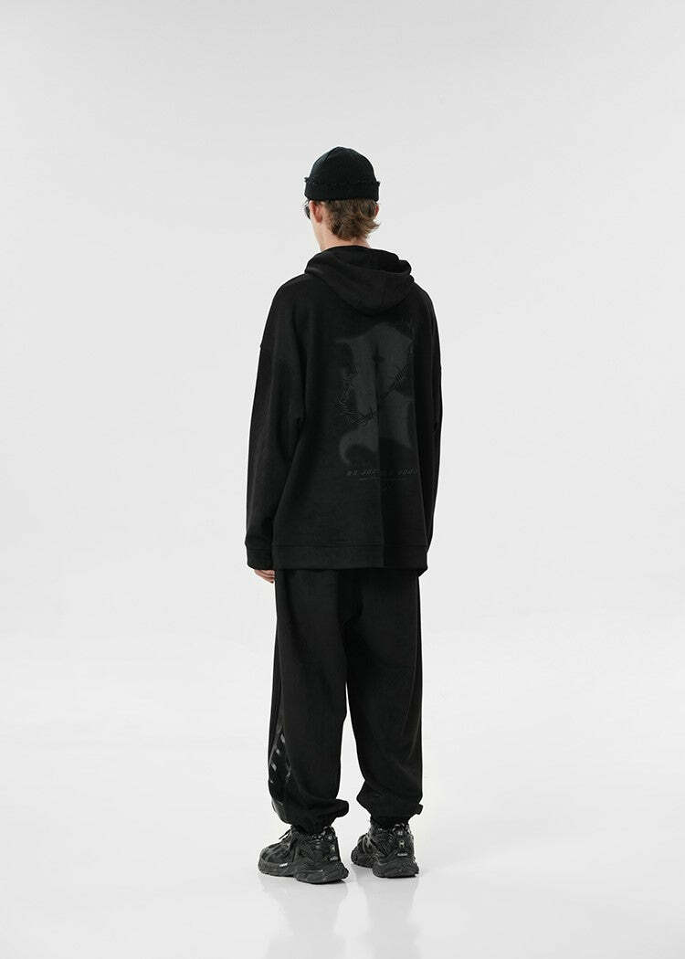 BJHG Embroidered Thorns Suede Hoodie - Y2K Grunge, 90s Fashion, Retro Style, Gothic Y2K Out