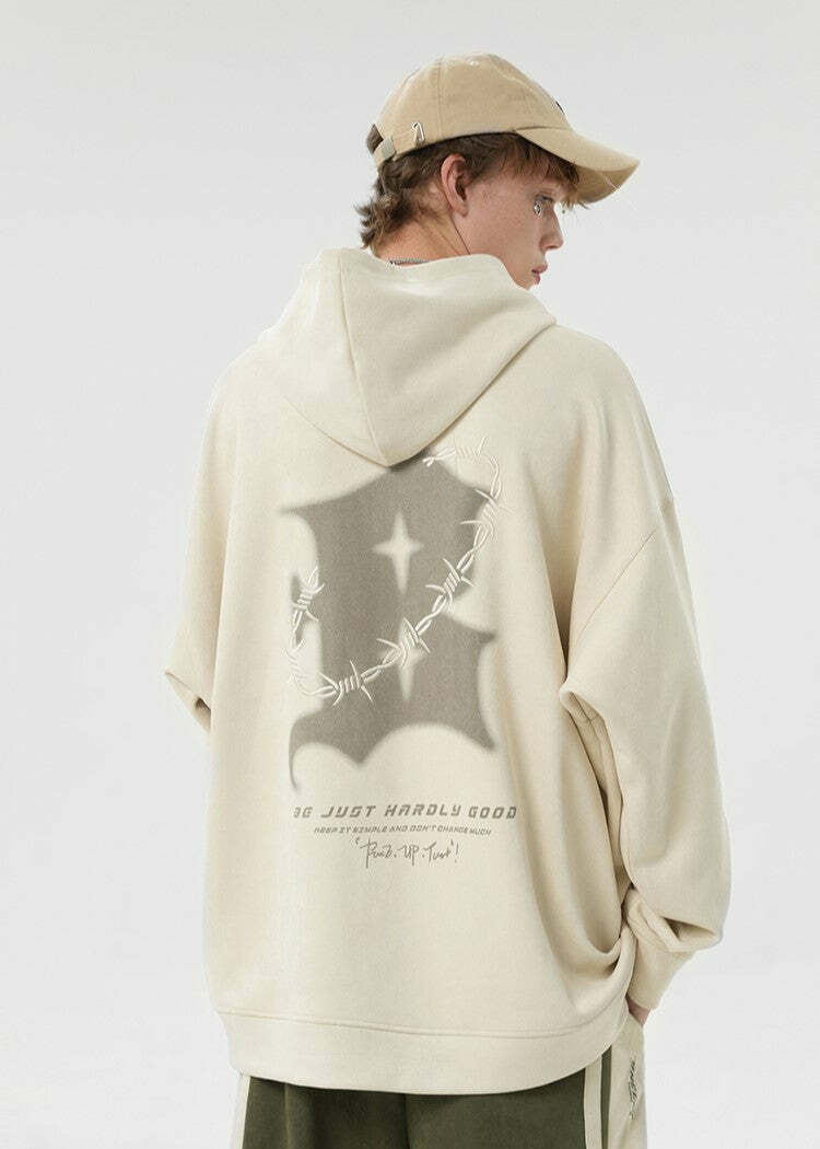 BJHG Embroidered Thorns Suede Hoodie - Y2K Grunge, 90s Fashion, Retro Style, Gothic Y2K Out