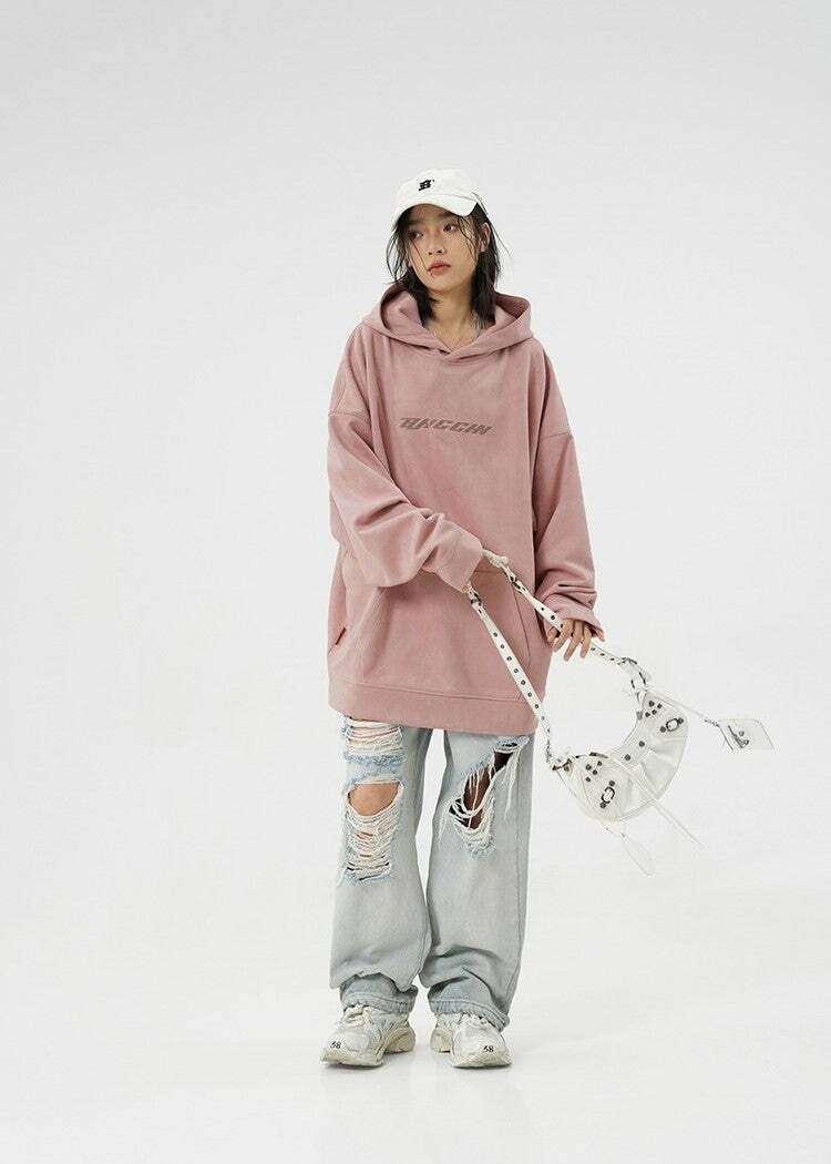 BJHG Embroidered Thorns Suede Hoodie - Y2K Grunge, 90s Fashion, Retro Style, Gothic Y2K Out