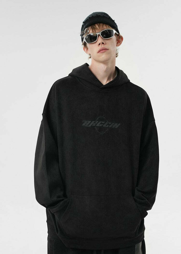 BJHG Embroidered Thorns Suede Hoodie - Y2K Grunge, 90s Fashion, Retro Style, Gothic Y2K Out