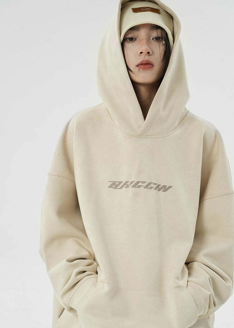 BJHG Embroidered Thorns Suede Hoodie - Y2K Grunge, 90s Fashion, Retro Style, Gothic Y2K Out