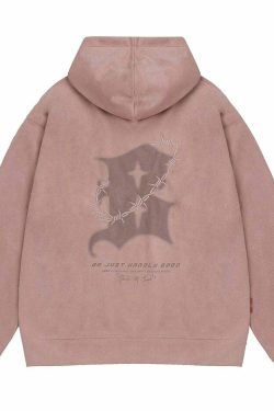 BJHG Embroidered Thorns Suede Hoodie - Y2K Grunge, 90s Fashion, Retro Style, Gothic Y2K Out