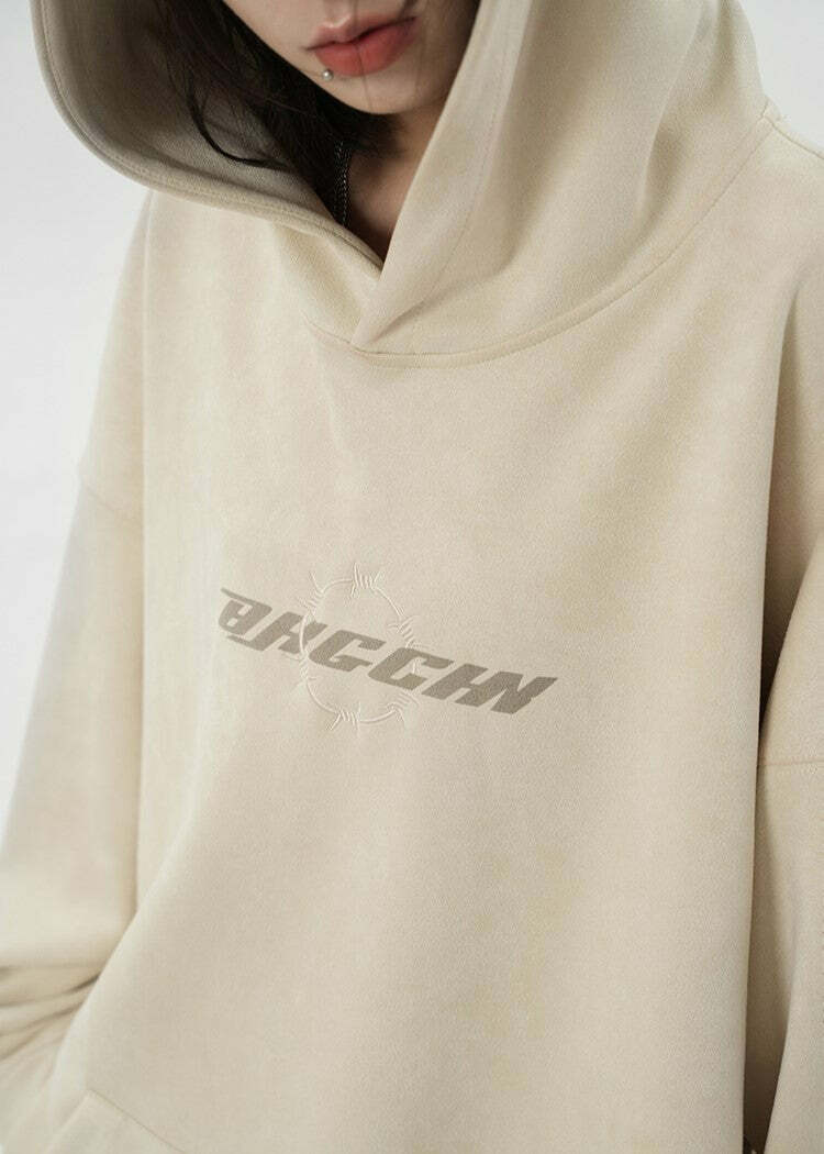 BJHG Embroidered Thorns Suede Hoodie - Y2K Grunge, 90s Fashion, Retro Style, Gothic Y2K Out