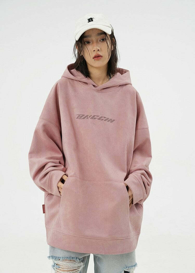BJHG Embroidered Thorns Suede Hoodie - Y2K Grunge, 90s Fashion, Retro Style, Gothic Y2K Out