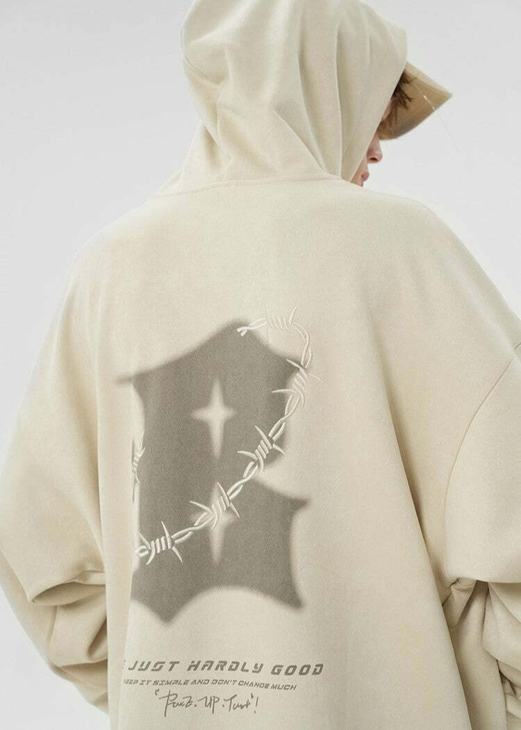 BJHG Embroidered Thorns Suede Hoodie - Y2K Grunge, 90s Fashion, Retro Style, Gothic Y2K Out