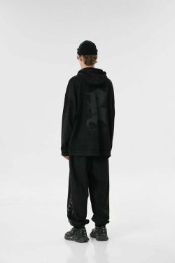 BJHG Embroidered Thorns Suede Hoodie - Y2K Grunge, 90s Fashion, Retro Style, Gothic Y2K Out