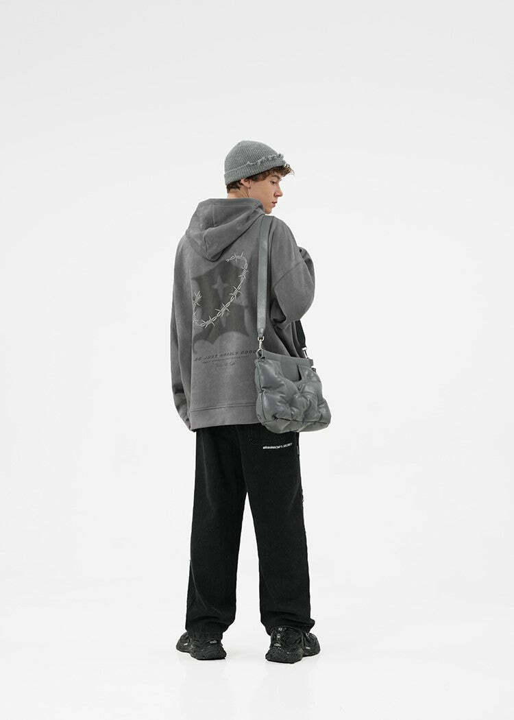 BJHG Embroidered Thorns Suede Hoodie - Y2K Grunge, 90s Fashion, Retro Style, Gothic Y2K Out