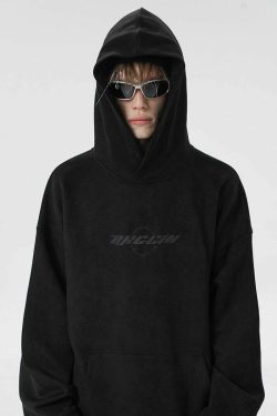 BJHG Embroidered Thorns Suede Hoodie - Y2K Grunge, 90s Fashion, Retro Style, Gothic Y2K Out