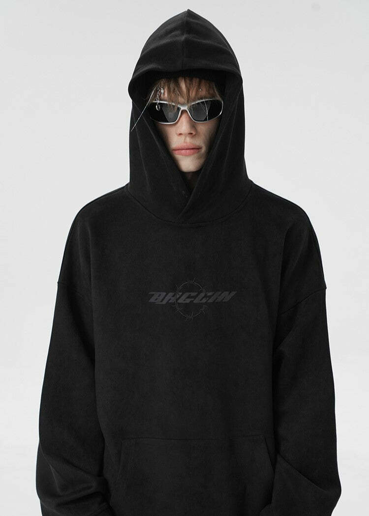 BJHG Embroidered Thorns Suede Hoodie - Y2K Grunge, 90s Fashion, Retro Style, Gothic Y2K Out