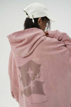 BJHG Embroidered Thorns Suede Hoodie - Y2K Grunge, 90s Fashion, Retro Style, Gothic Y2K Out