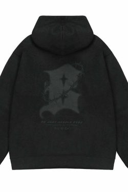 BJHG Embroidered Thorns Suede Hoodie - Y2K Grunge, 90s Fashion, Retro Style, Gothic Y2K Out