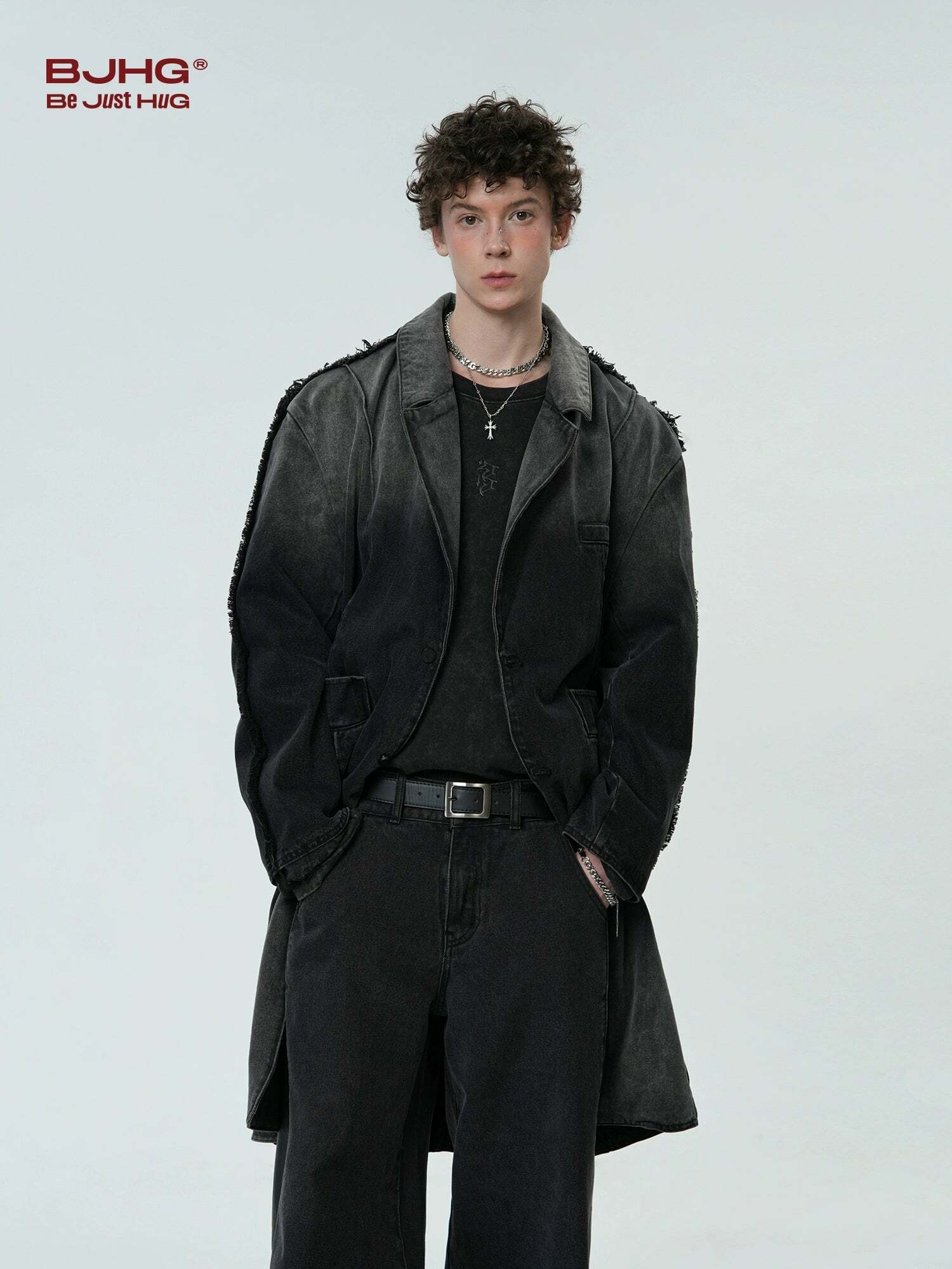 BJHG Faded Denim Trench Coat - Y2K Summer, 90s Grunge, Retro Style, Y2K Party & Club Out