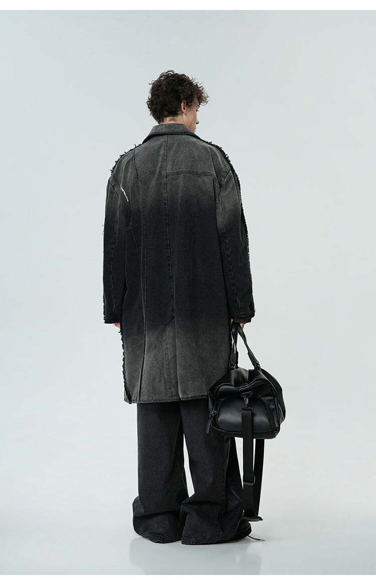 BJHG Faded Denim Trench Coat - Y2K Summer, 90s Grunge, Retro Style, Y2K Party & Club Out