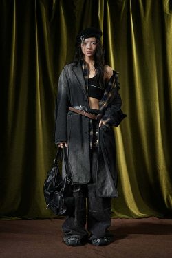BJHG Faded Denim Trench Coat - Y2K Summer, 90s Grunge, Retro Style, Y2K Party & Club Out