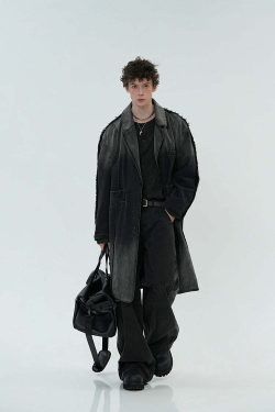 BJHG Faded Denim Trench Coat - Y2K Summer, 90s Grunge, Retro Style, Y2K Party & Club Out