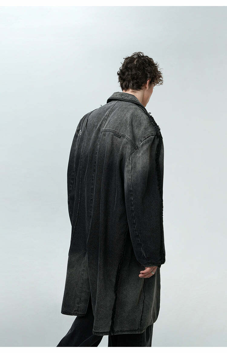 BJHG Faded Denim Trench Coat - Y2K Summer, 90s Grunge, Retro Style, Y2K Party & Club Out