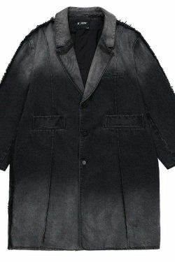 BJHG Faded Denim Trench Coat - Y2K Summer, 90s Grunge, Retro Style, Y2K Party & Club Out