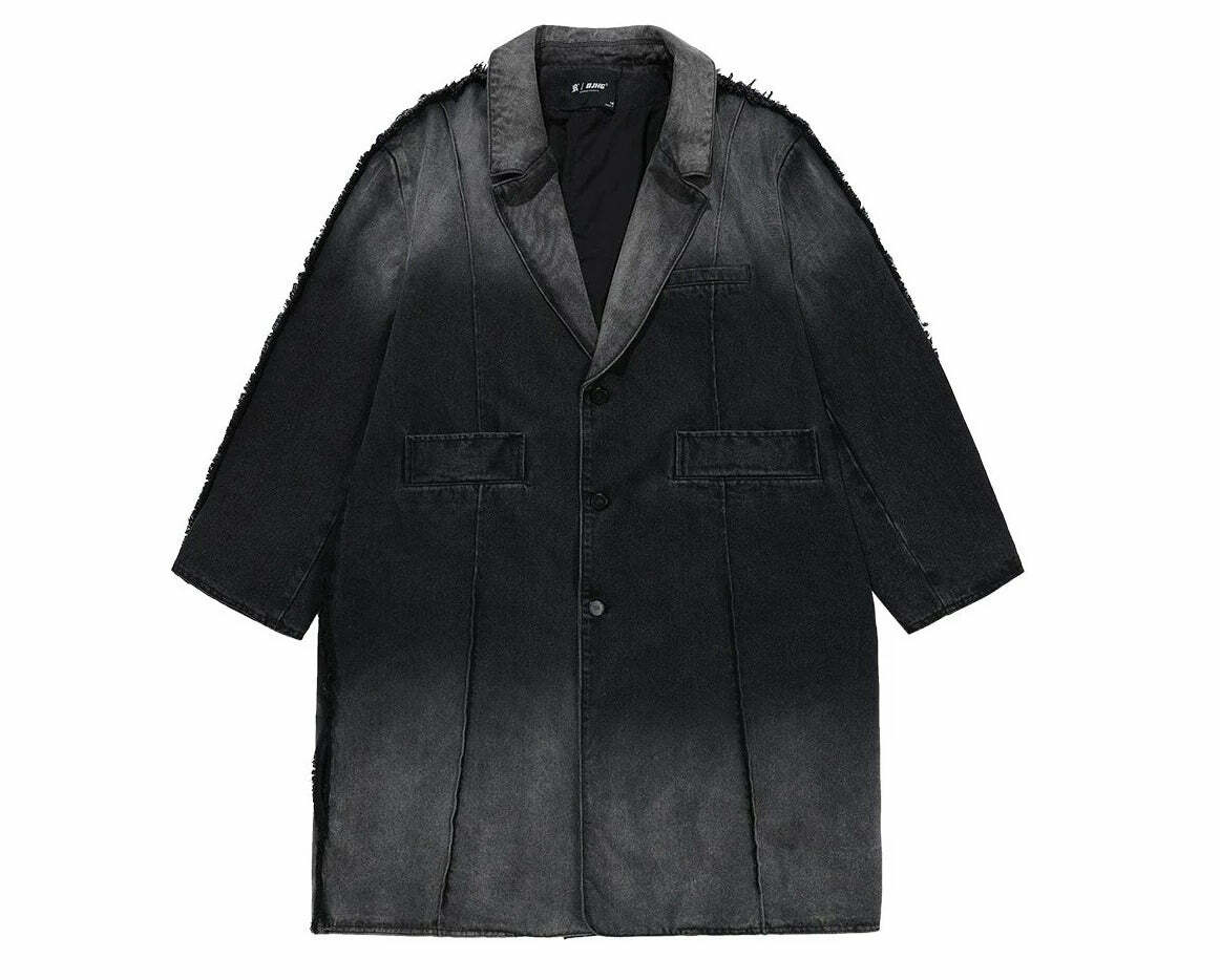 BJHG Faded Denim Trench Coat - Y2K Summer, 90s Grunge, Retro Style, Y2K Party & Club Out