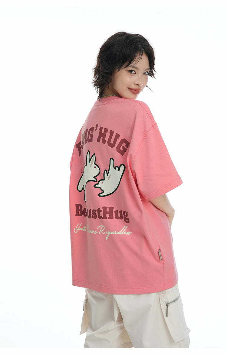 BJHG Leaping Bunny Tee - Y2K Summer Grunge, 90s Retro, Pastel Goth, Y2K Club & Party Out