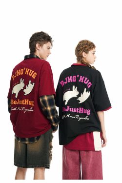 BJHG Leaping Bunny Tee - Y2K Summer Grunge, 90s Retro, Pastel Goth, Y2K Club & Party Out