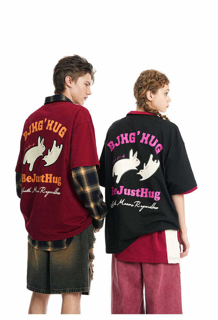 BJHG Leaping Bunny Tee - Y2K Summer Grunge, 90s Retro, Pastel Goth, Y2K Club & Party Out