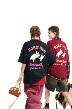 BJHG Leaping Bunny Tee - Y2K Summer Grunge, 90s Retro, Pastel Goth, Y2K Club & Party Out