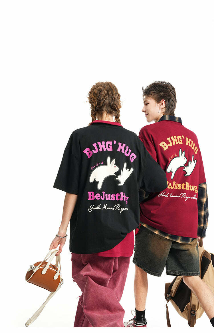 BJHG Leaping Bunny Tee - Y2K Summer Grunge, 90s Retro, Pastel Goth, Y2K Club & Party Out