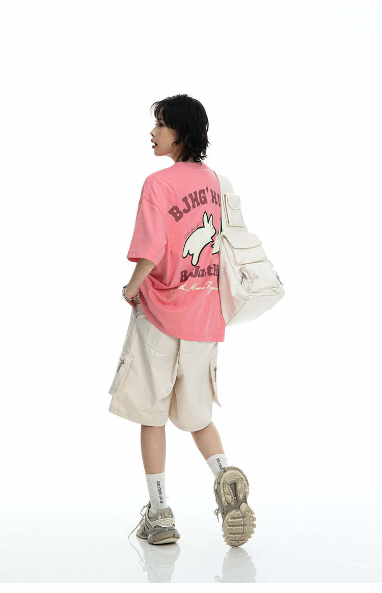 BJHG Leaping Bunny Tee - Y2K Summer Grunge, 90s Retro, Pastel Goth, Y2K Club & Party Out
