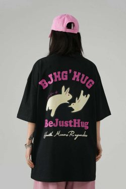BJHG Leaping Bunny Tee - Y2K Summer Grunge, 90s Retro, Pastel Goth, Y2K Club & Party Out