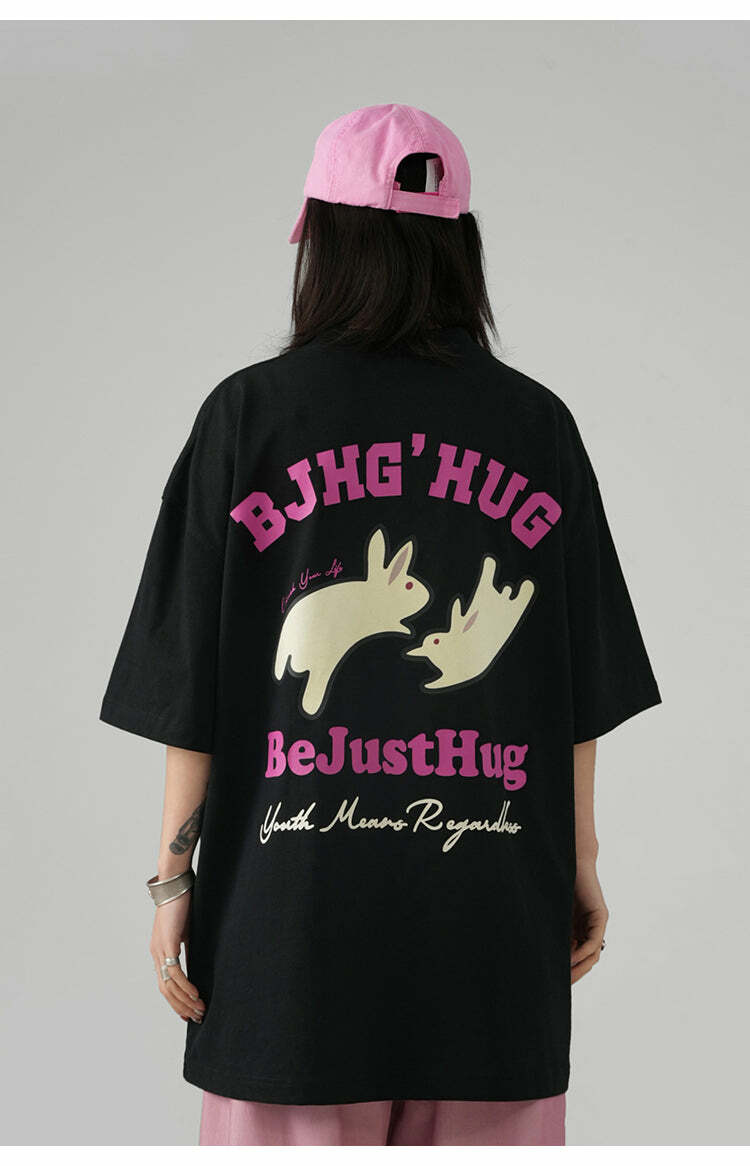BJHG Leaping Bunny Tee - Y2K Summer Grunge, 90s Retro, Pastel Goth, Y2K Club & Party Out