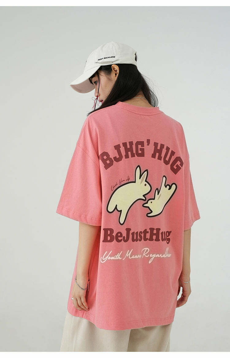 BJHG Leaping Bunny Tee - Y2K Summer Grunge, 90s Retro, Pastel Goth, Y2K Club & Party Out