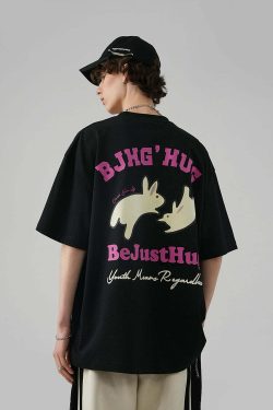 BJHG Leaping Bunny Tee - Y2K Summer Grunge, 90s Retro, Pastel Goth, Y2K Club & Party Out
