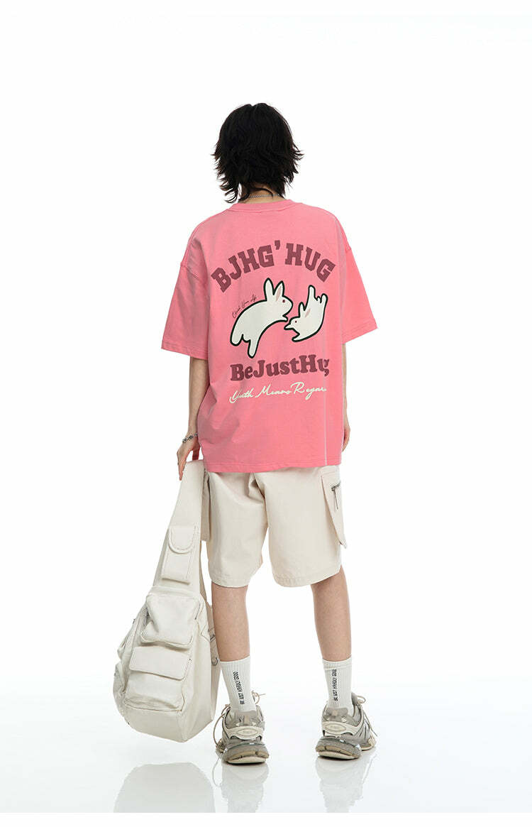 BJHG Leaping Bunny Tee - Y2K Summer Grunge, 90s Retro, Pastel Goth, Y2K Club & Party Out