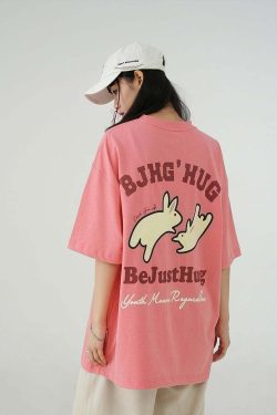BJHG Leaping Bunny Tee - Y2K Summer Grunge, 90s Retro, Pastel Goth, Y2K Club & Party Out