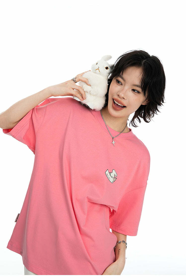 BJHG Leaping Bunny Tee - Y2K Summer Grunge, 90s Retro, Pastel Goth, Y2K Club & Party Out