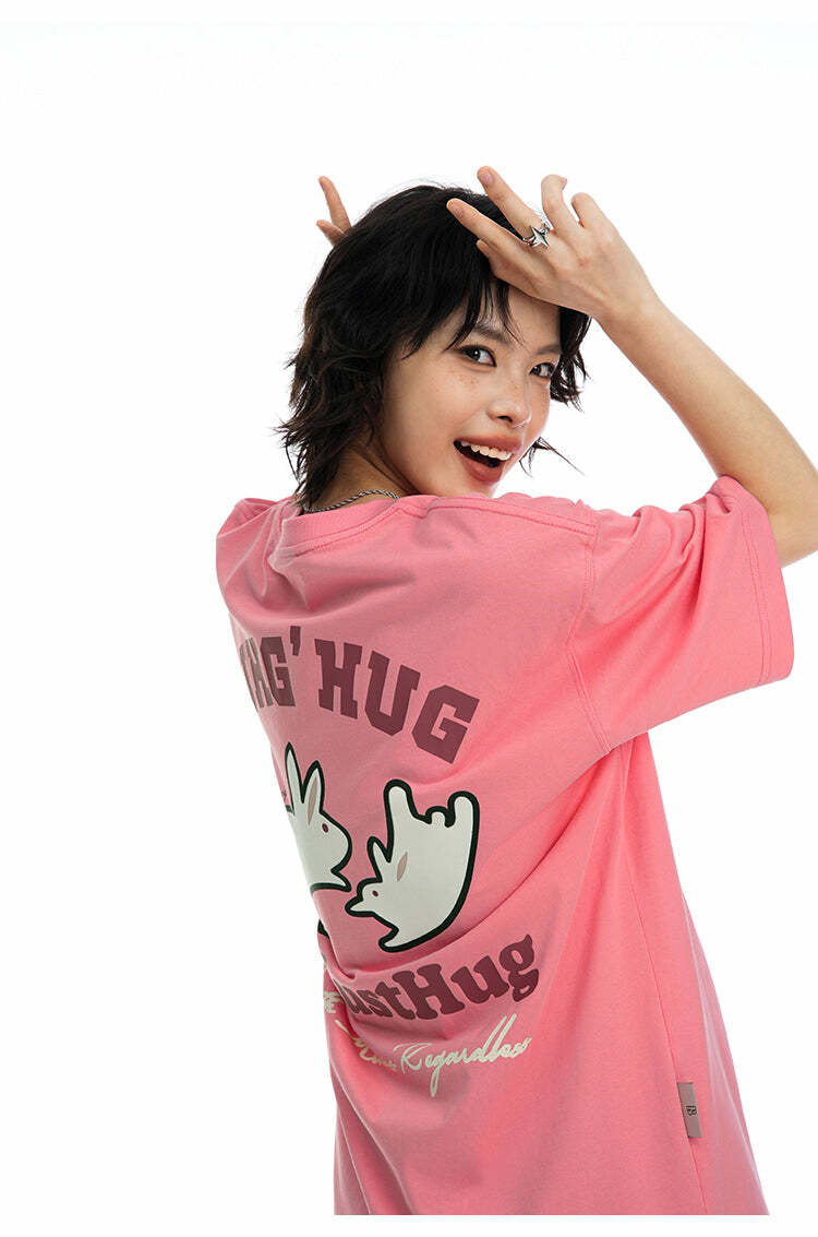 BJHG Leaping Bunny Tee - Y2K Summer Grunge, 90s Retro, Pastel Goth, Y2K Club & Party Out