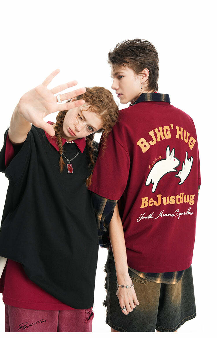 BJHG Leaping Bunny Tee - Y2K Summer Grunge, 90s Retro, Pastel Goth, Y2K Club & Party Out