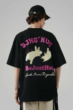 BJHG Leaping Bunny Tee - Y2K Summer Grunge, 90s Retro, Pastel Goth, Y2K Club & Party Out