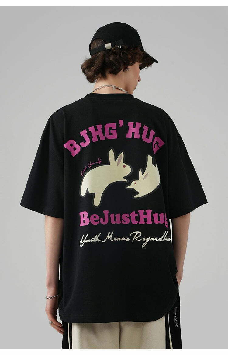 BJHG Leaping Bunny Tee - Y2K Summer Grunge, 90s Retro, Pastel Goth, Y2K Club & Party Out